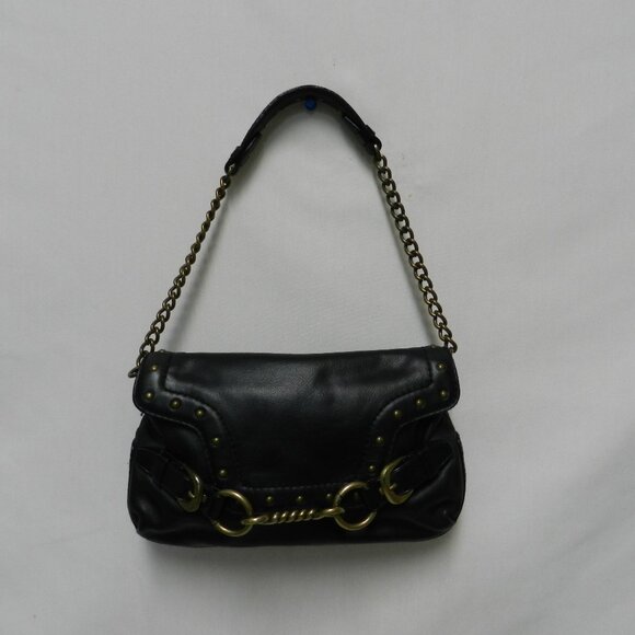 Michael Kors Leather buckles black demi shoulder bag purse studded Vintage small - Picture 1 of 13